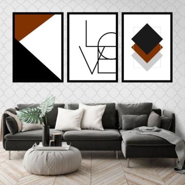 Imagem de Kit 3 Quadros Decorativos Love Geométrico Marrom