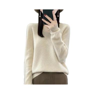 Imagem de Suéter Feminino De Lã Merino E Cashmere Com Decote Em V, Manga Longa, 