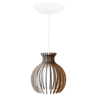 Imagem de Pendente Luminária Nacar E27 Madeira Sala Moderno Desmontada, Branco