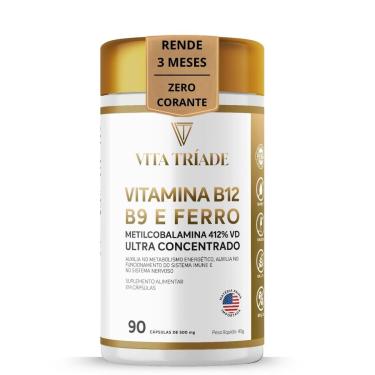 Imagem de Vitamina B12 Metilcobalamina + Ácido Fólico e Ferro 90 Cápsulas Rende 3 meses-Unissex
