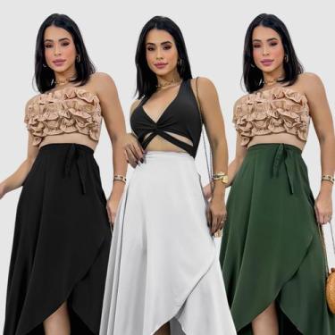 Imagem de Kit 3 Saias Envelope Midi Viscose Transpassada De Amarrar - SWISS BOUT