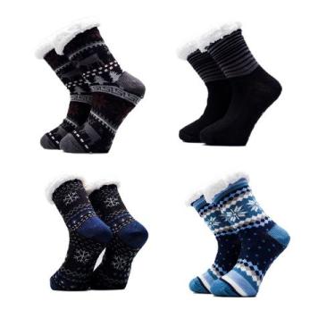 Imagem de Kit 4 Pares De Meias Térmica Forrada Lã Adulto Unissex Antiderrapante 