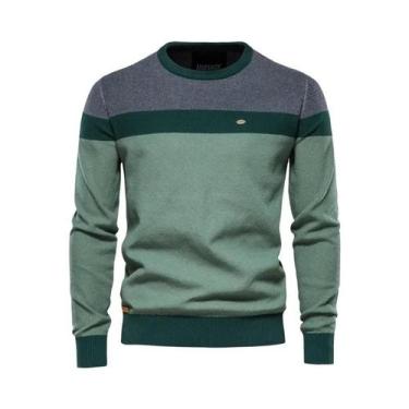Imagem de Suéter Masculino Casual De Algodão Com Gola Redonda E Detalhes Em Tric