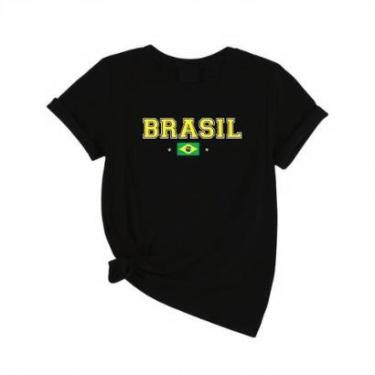 Imagem de Camiseta Casual Feminina Bandeira Brasil Manga Curta Algodão Copa 2026 do P ao G1-Feminino
