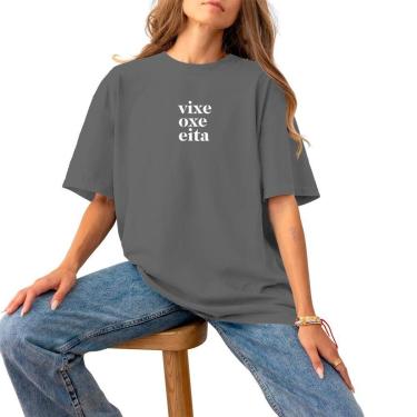 Imagem de Blusa Feminina Plus Size Basica Estampada Para Qualquer Ocasião Algodão  Vixe Oxe White-Feminino