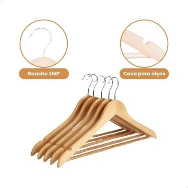 Imagem de Cabide De Madeira Roupa Calça Marfim Adulto Kit 20 Unidades - Congratu
