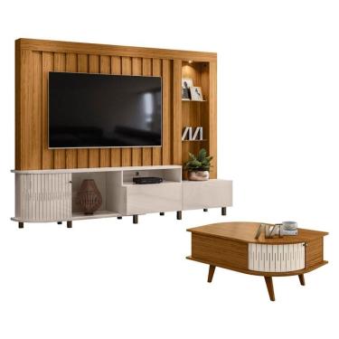 Imagem de Estante Home Theater Le Mans com Mesa de Centro Indianápolis Naturale Off White – Madetec