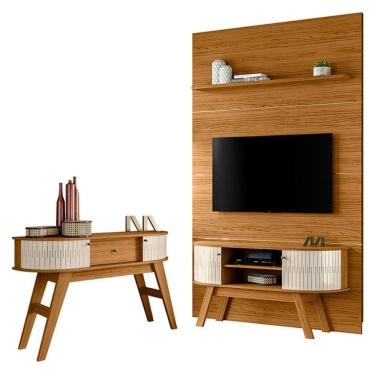 Imagem de Estante Home Theater com Bancada Silverstone e Aparador Estoril Naturale Off White – Madetec