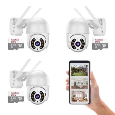 Imagem de Kit 3 Câmeras IP WiFi Externa Full HD 360 Rotação Prova DÁgua Visão No