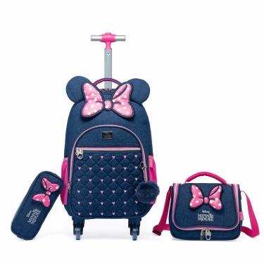 Imagem de Kit Mochila Minnie Lancheira Estojo Jeans Feminina Disney-Feminino