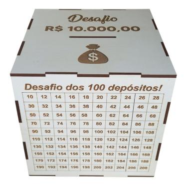 Imagem de Cofre Desafio 10 Mil para Economia com Metas de 1.000 a 20.000 em MDF Branco Elegante OEM