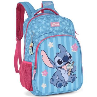 Imagem de Mochila Escolar Luxcel MS50101SC em Poliéster 20x30x45 Pink com Personagem Stitch Infantil