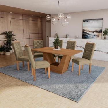 Imagem de Conjunto Sala De Jantar Verbana Kappesberg 6 Cadeiras Veludo Bege