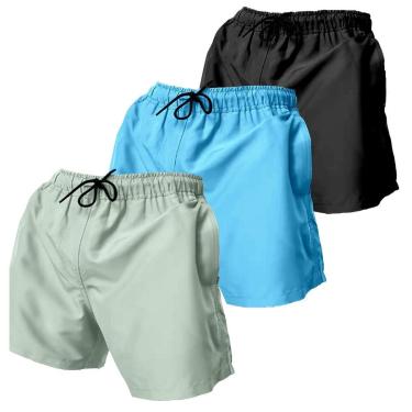 Imagem de Kit 3 Shorts Tactel Masculino Praia Liso com Bolsos Secagem Rápida e Ajuste-Masculino