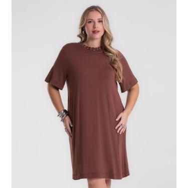 Imagem de Vestido Feminino Molecotton Plus Size Secret Glam Marrom, Plus G2, Mar