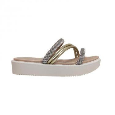 Imagem de Chinelo Flatform Infantil Molekinha Menina 2303.626, Branco, Dourado, 