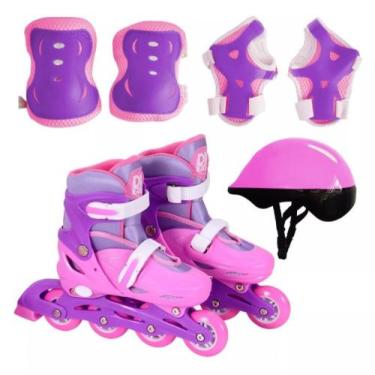 Imagem de Patins inline com Kit de Proteção 30 Ao 33 Menina Rosa Ajustável Infan