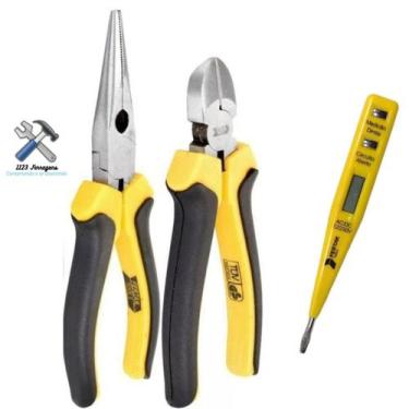 Imagem de Kit1 Alicate de Bico 6Pol, 1 de Corte 6Pol e 1 Chave Digital Volt Corr