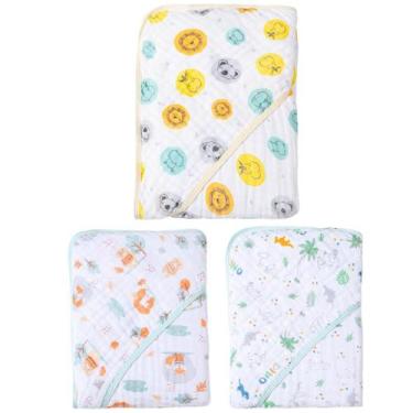 Imagem de Kit com 3 unidades de toalha de banho para bebê soft 2 camadas com cap
