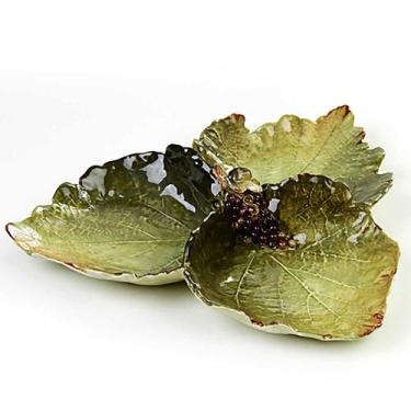 Imagem de Petisqueira Tripla Cerâmica Folhas de Uva c/Aplicação Cacho - Zanatta 