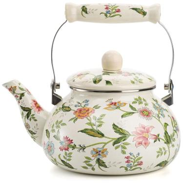 Imagem de Chaleira de Chá 2.6L com Apito, Aço Inoxidável, Branca, JUCOAN J EnamelKettle 2.5L green, Prateado