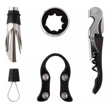Imagem de Kit Abridor De Vinho Saca Rolhas Anel Tampa Bico Dosador - Livon