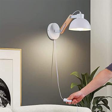 Imagem de Luminária de parede branca vintage para ambientes internos com interruptor e cabo de plugue Lâmpada de parede E27 Lâmpada industrial retrô metal 180° ajustável de parede Plug in lâmpadas de parede para sala de estar quarto varanda