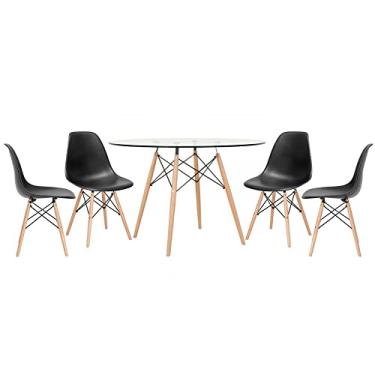 Imagem de Loft7, Mesa redonda Eames com tampo de vidro 120 cm + 4 cadeiras Eiffel DSW Preto