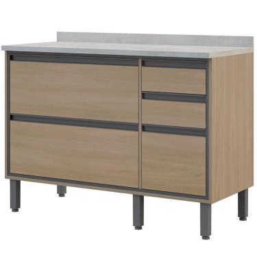 Imagem de Balcão de Cozinha Com Tampo Organizador Multiuso 1 Porta Basculante 4 Gavetas Canela Marrom Salina