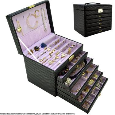 Imagem de Caixa Para Joias Bijuteria 5 Gavetas Luxo Preto CBRN10714