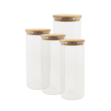 Imagem de Potes De Vidro P/ Mantimentos C/ Tampa Bambu Oikos - 4 Pçs