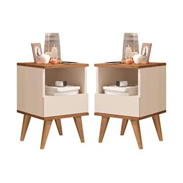 Imagem de Kit 2 Mesas de Cabeceira Creative Pés Palito Off white/Nature - JM Casa dos Moveis