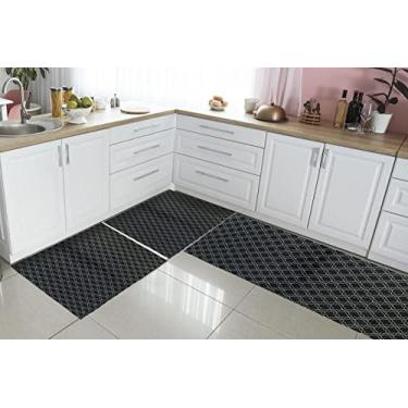 Imagem de Jogo de Cozinha Tapete+Passadeiras 3 Peças Londres Preto/Branco Antiderrapante