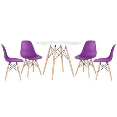 Imagem de KIT - Mesa redonda Eames 100 cm branco + 4 cadeiras Eiffel DSW