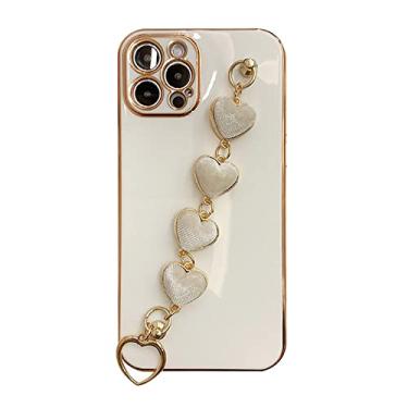 Imagem de Capa de corrente de telefone de pulseira de metal de metal chapeamento para iphone 13 pro max 12 11 mini xr xs x 7 8 plus se capa para iphone 13, branco antigo, para iphone 7