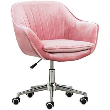Imagem de Cadeiras ergonômicas de mesa para escritório de tarefa giratória computador casa sala de estudo moderna veludo elástico esponja acolchoada ergonômica altura ajustável 45 x 46 – 58 cm 4 cores - rosa