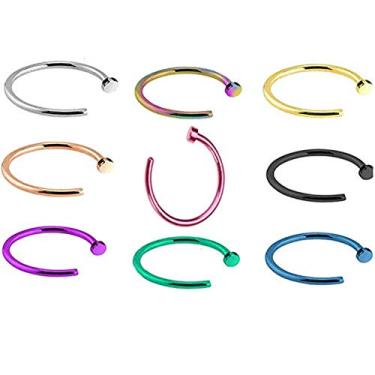 Imagem de Tvoip 9 peças 18 G 316L 9 tipos de cores de aço inoxidável anéis de nariz argola piercing de nariz joia corporal