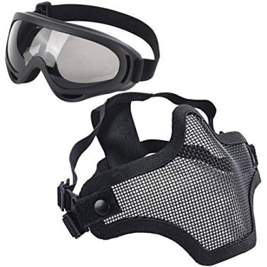 Imagem de Laosge Máscara Airsoft, conjunto de caveira de malha com óculos (1 pacote com BBS incluído, 80 peças), full black