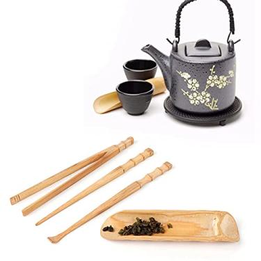 Imagem de conjunto de 4 peças de acessórios de chá de bambu natural com colher de chá colher de chá agulha de clipe de chá para conjunto de chá gongfu, Conjunto de chá de bambu chinês Gongfu,