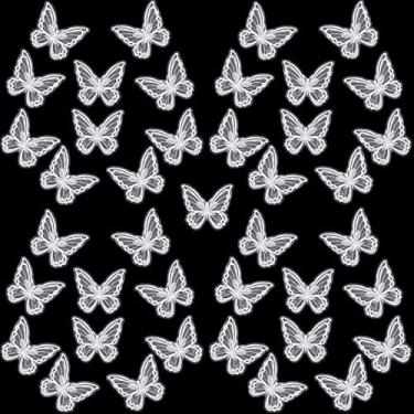 Imagem de 40 Pçs Borboleta Renda Acabamento Camadas Duplas Organza Tecido Borboleta Bordado Adesivos Borboleta Vestido de Noiva de Casamento Apliques Bordados para Costura Artesanato Roupas DIY Acessórios de Cabelo Festa, Branco