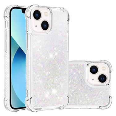 Imagem de Capa de celular Glitter Case para iPhone 13 mini case para mulheres meninas feminino brilho líquido luxo Luxo flutuante Quicksand Transparente macio Tpu. Capa de celular (Color : Silver heart)