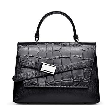 Imagem de Bolsa feminina de couro genuíno elegante alça superior bolsa transversal feminina bolsa de ombro de crocodilo bolsa tote bolsa, Preto