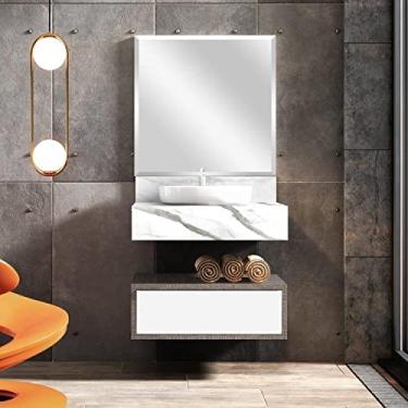 Imagem de Conjunto para Banheiro 1 Espelho Bisotê 1 Gaveteiro Suspenso 1 Bancada para Cuba Max Bumi Calacata/linho