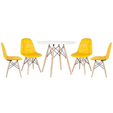 Imagem de Loft7, Kit Mesa Eames 90 cm branco + 4 cadeiras Eames Botonê amarelo