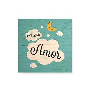 Imagem de Arte Maníacos Quadro Decorativo em Madeira Nosso Amor Fundo Azul - 30x30cm