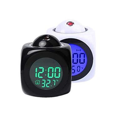 Imagem de Faxiang Despertador digital multifuncional com voz que fala LED temperatura de projeção USB inglês relógio de projeção de tempo de voz multifuncional criativo quarto despertador preguiçoso