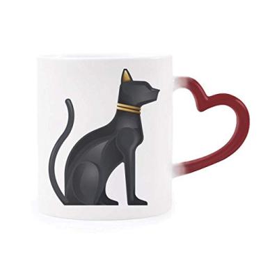 Imagem de Caneca sensível ao calor com estampa de gato preto abstrato do antigo Egito