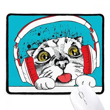 Imagem de Fone de ouvido vermelho branco proteção para gatos amantes de animais de estimação Mousepad borda costurada tapete de borracha para jogos