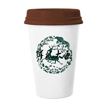 Imagem de Caneca de cerâmica com estampa de veado verde de avô antigo da China