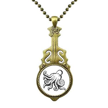 Imagem de DIYthinker Colar com ilustração de desenho animado polvo da vida marinha joia de guitarra antiga pingente de música